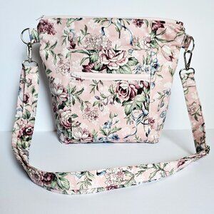 NEW Pink Floral Bouquet Crossbody Purse | Lightweight Washable Shoulder Bag